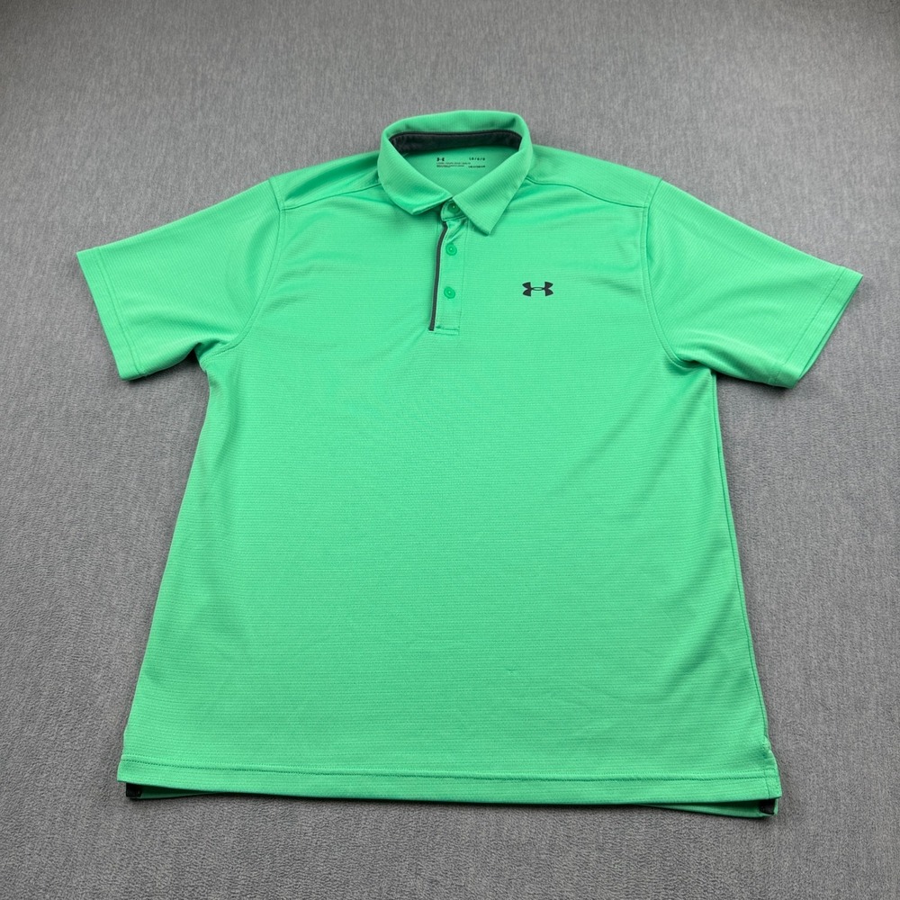 Under Armour Shirt Mens Large Green Heat Gear Performance Tech Polo Loose Golf